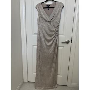 Chaps Evening Gown Metallic Champagne Gold Crinkle Size 10 Textured